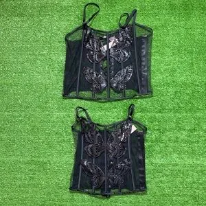 Victoria's Secretレア˚✧₊蝶ブラックCrop Top Victoria's Secret Dream Angels Black Floral Bra Top Corset